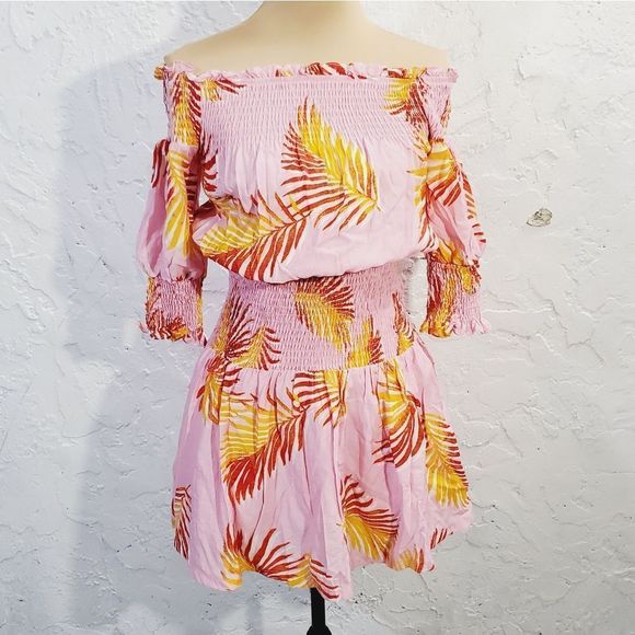 The sang mini Print ruffle off shoulder  Summer Coquette dress size  Medium - Picture 3 of 12